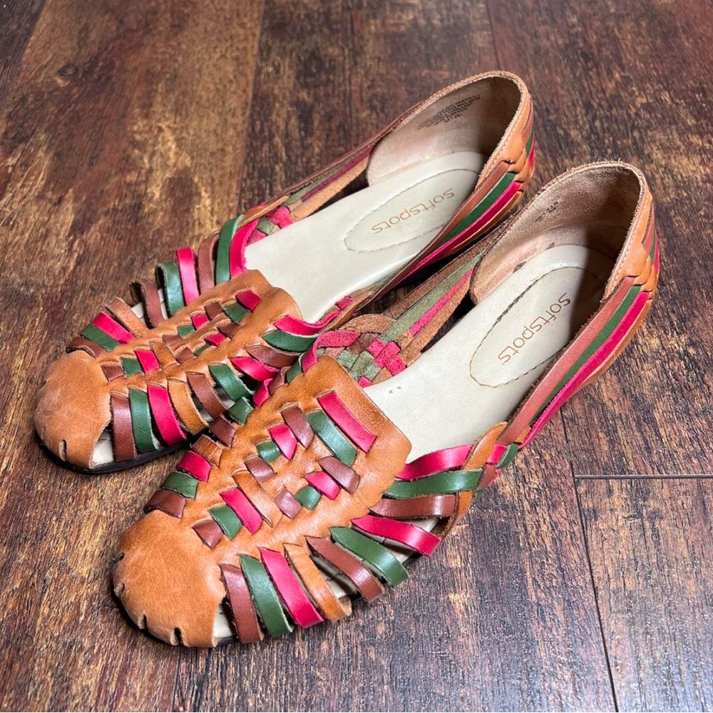 Softspots colorful leather huarache sandals women size 7 men size 6